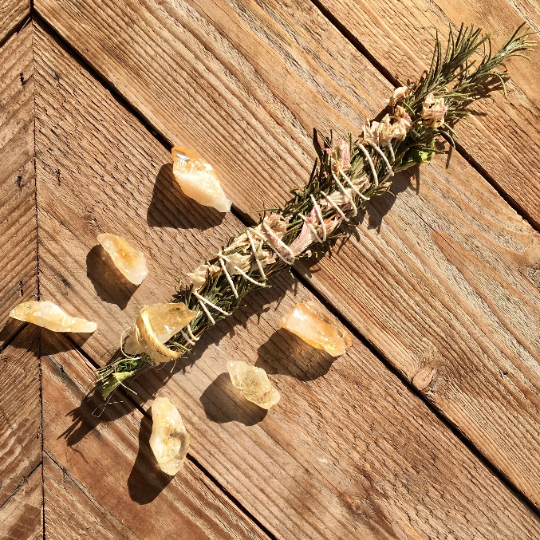 Healing Tool: Rosemary Smudge Wand Bundle with Citrine Crystal